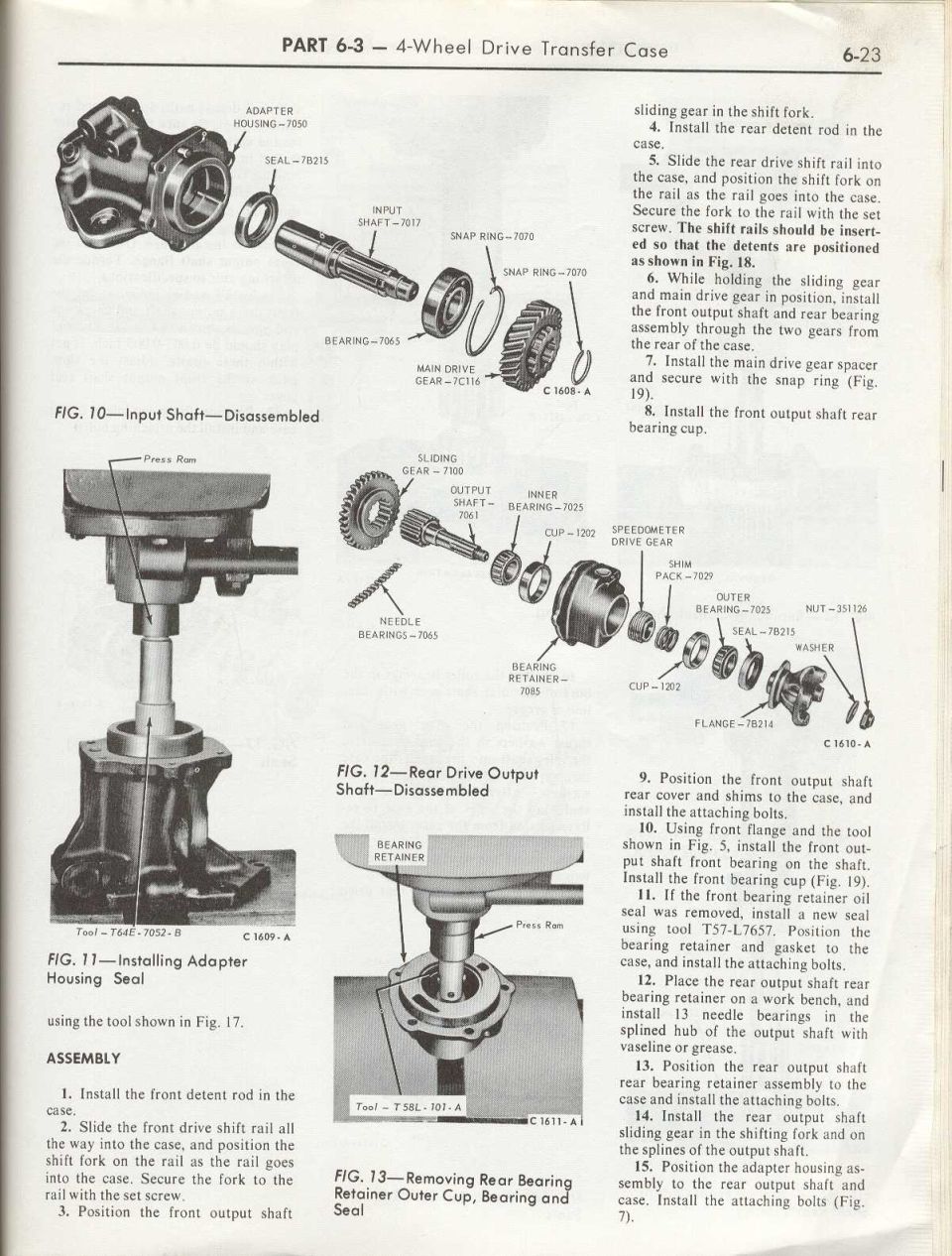 Service manual page 6-23 with transfer case disassembly and assembly figures
