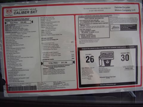 1997 Ford Taurus - Window sticker for a 2007 Dodge Caliber SXT shows the base price, destination charge, and fuel economy ratings.