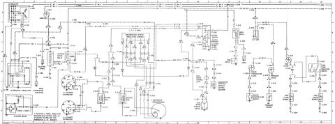 1974 Ford Bronco - Wiring diagram showing the vehicle electrical system with alternator, ignition, and accessory circuits and coded wires.
