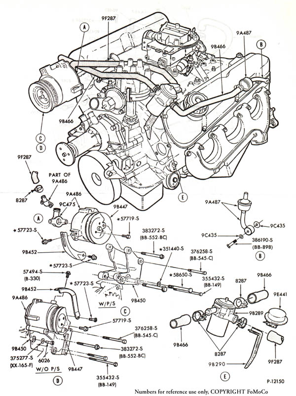 Exploded diagram of engine accessory mounting and air pump bracketry with part numbers