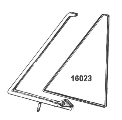 1974 Ford Bronco - Parts drawing of a vent window frame and weatherstrip, part number 16023.