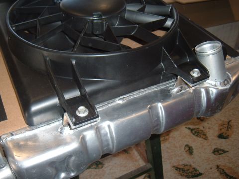 1971 Ford Ranchero - I had a new and tested PT cruiser dual fan setup so I made some gussets and my friend Bill welded them on. These fans really move the air.…