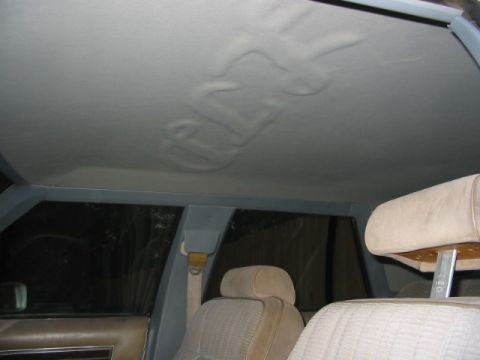1985 Ford Crown Victoria LTD - The headliner in this car has visible water damage and is starting to sag.