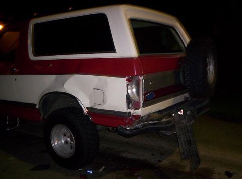 1989 Ford Bronco - This damaged Ford Bronco shows extensive rear-end collision damage.