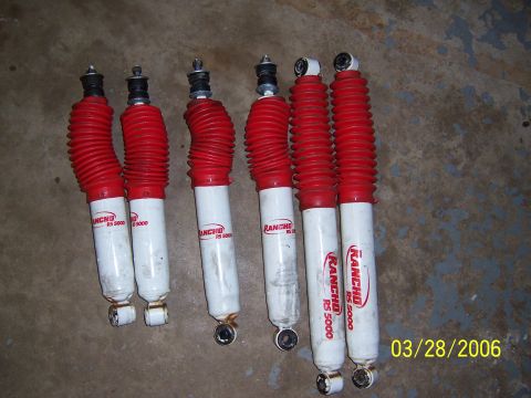 1987 Ford Bronco - Set of six Rancho RS 5000 shock absorbers, some with visible wear.