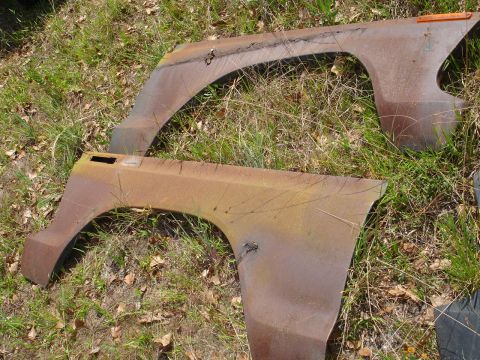 1989 Ford Bronco - These two rusty fenders are the only visible parts, offering no clues to the vehicle's year or model.