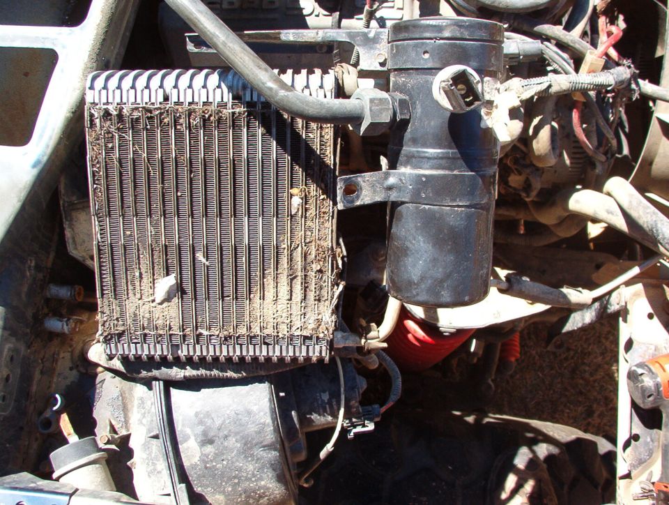 The evaporator core acts like a filter, and it collects everything that goes thru the fan, except the fine dust.