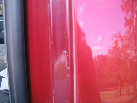 1992 Ford F-150 - Factory paint is inside the door jamb. New paint is on the outside.