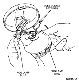 1982 Ford LTD Crown Victoria - Service illustration depicting removal of the fog lamp bulb and bulb socket retainer.