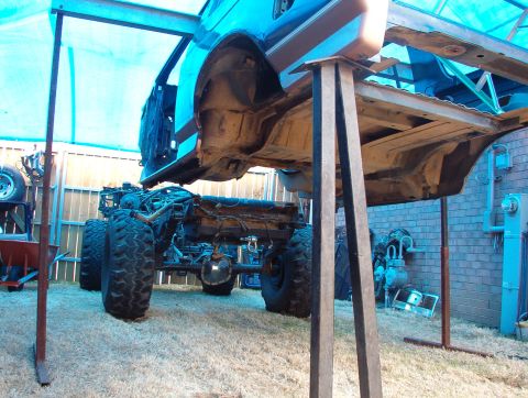 1994 Ford Bronco - Body removed from 1994 Ford Bronco chassis during repair or modification.