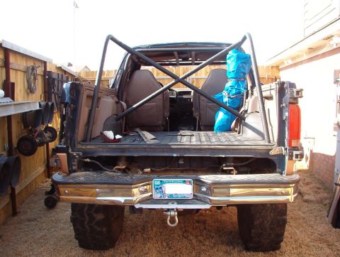 1994 Ford Bronco - Rear view of a 1994 Ford Bronco with a custom roll cage installed.