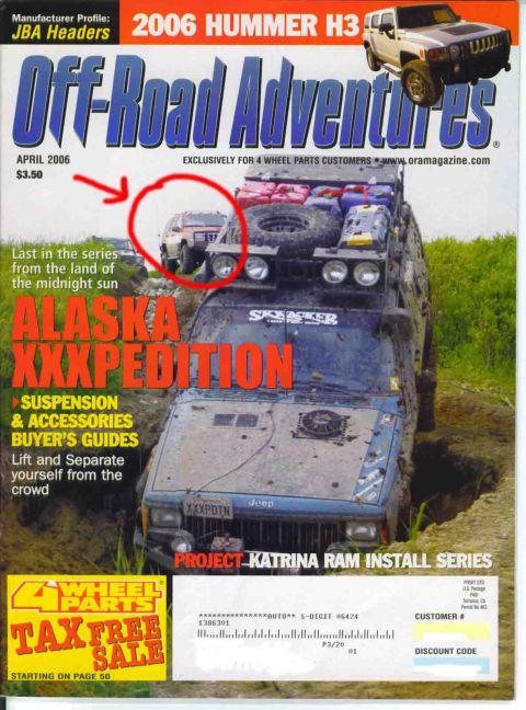 1977 Ford F-250 - Magazine cover features a 2006 Hummer H3 and a Jeep Cherokee in a muddy off-road scene.