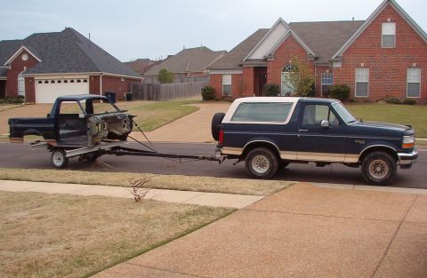 1994 Ford Bronco - I had to park it in a field overnight, which is where the grass came from.