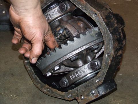 1986 Ford Bronco - Close-up of a differential gear assembly being worked on, with visible part numbers and a website URL.