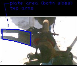1989 Ford Bronco - Close-up view of a straight axle swap modification, annotated to show the "plate area (both sides)".
