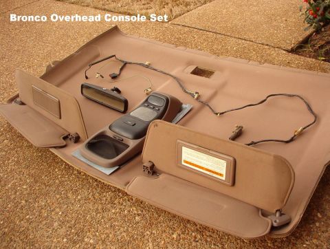 1983 Ford Bronco - SOLD Overhead console from '96 Bronco EB including headliner, dual visors, autodimming RV mirror (F4TZ17700A), mounting bracket & screws, w…