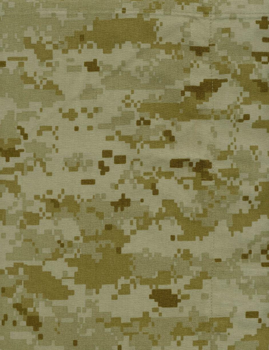 digital camouflage fabric with tan and brown pixels. Supermotors.net logo in lower right