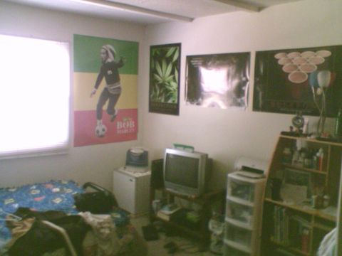 1985 Ford F-150 - A cluttered room interior with various posters and furniture, including a bed and entertainment center.