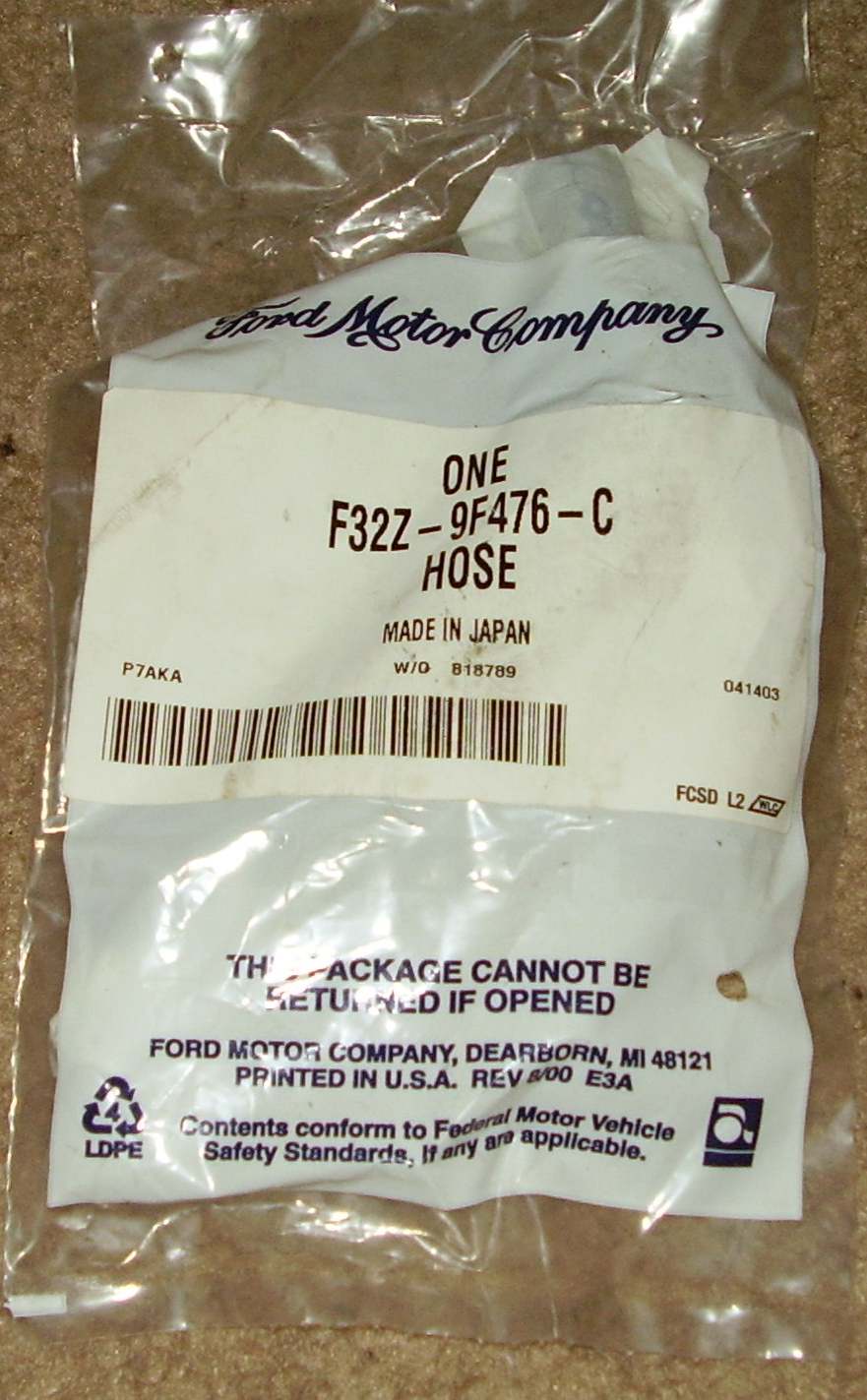 EGR Valve Coolant Hose F32Z-9F476-C