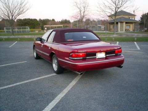 1995 Ford Crown Victoria - Rear view of a red 1995 Ford Crown Victoria sedan parked in an asphalt lot.