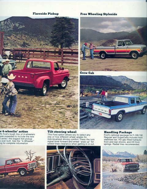 1978 Ford Bronco - This image displays multiple Ford pickup trucks, highlighting different models and configurations in outdoor scenes.