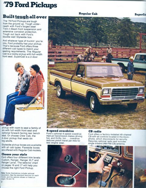 1978 Ford Bronco - This 1979 Ford pickup truck is shown in a field with a wooden fence and other vehicles in the background.