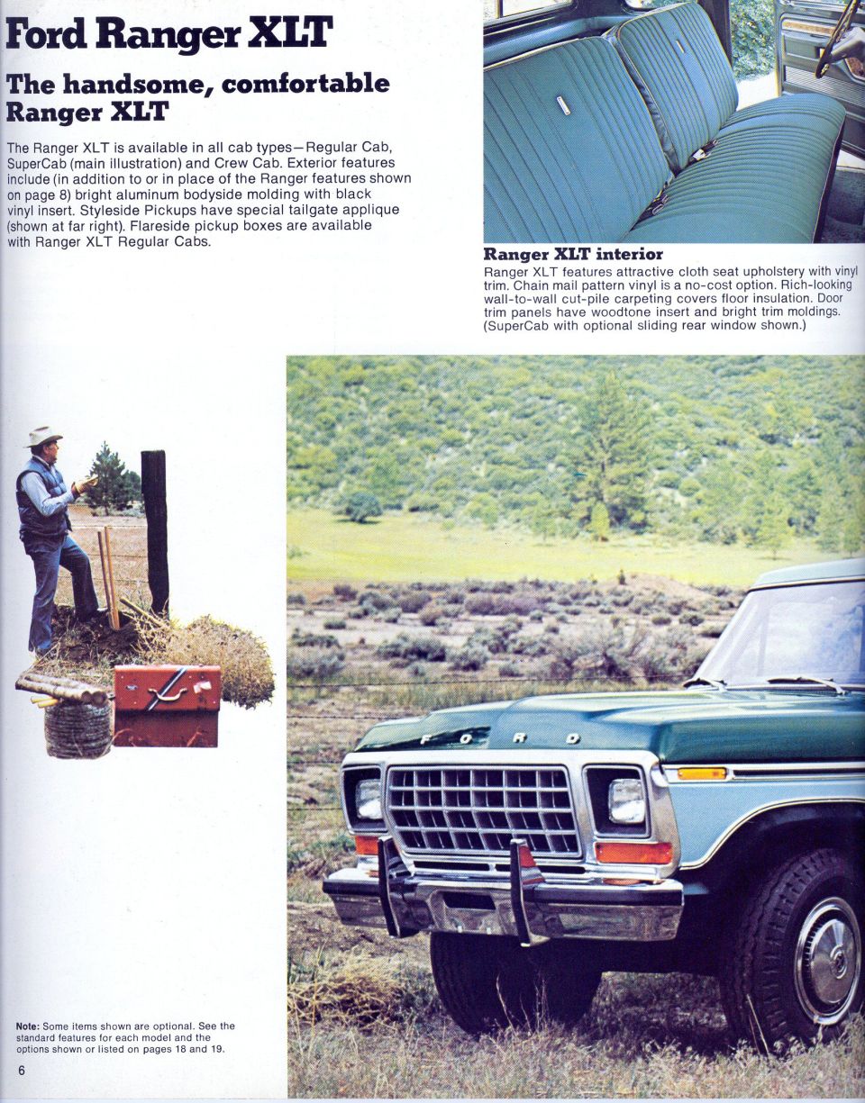 Green and blue 1978 Ford Ranger XLT truck front grille and headlight detail, parked outdoors