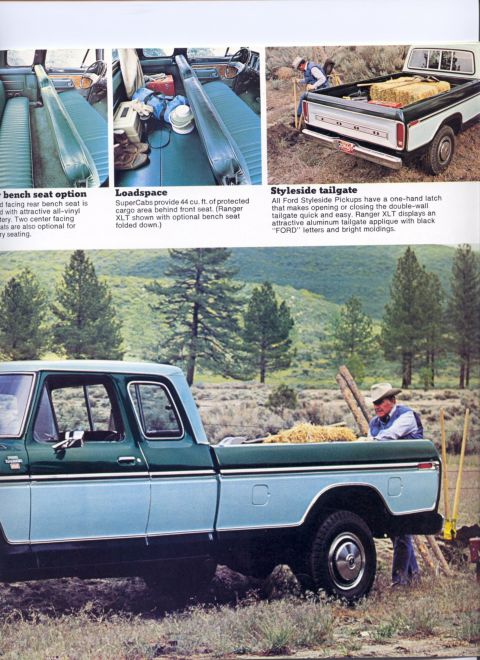 1978 Ford Bronco - This Ford pickup truck features a two-tone paint scheme and is shown with a man loading hay into the bed.