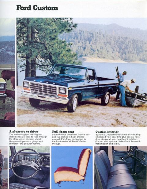 1978 Ford Bronco - This Ford F-Series pickup truck is shown in a scenic outdoor setting with two men preparing a boat.
