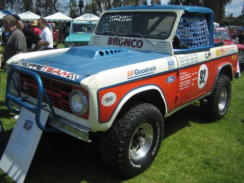 1968 Ford Mustang - This modified 1968 Ford Bronco displays numerous racing sponsorships and a distinctive color scheme.