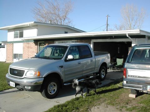 1981 Ford Bronco - A silver Ford F-150 pickup truck from the late 1990s is parked in a driveway next to another vehicle.