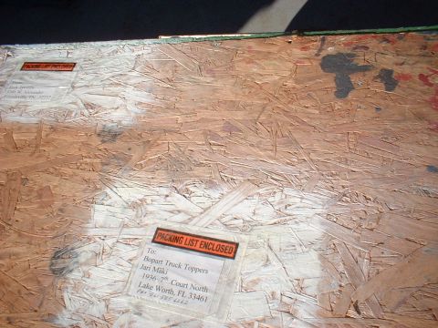 1971 Ford Mustang - Labels indicate contents are being shipped to Bopart Truck Toppers and another recipient.
