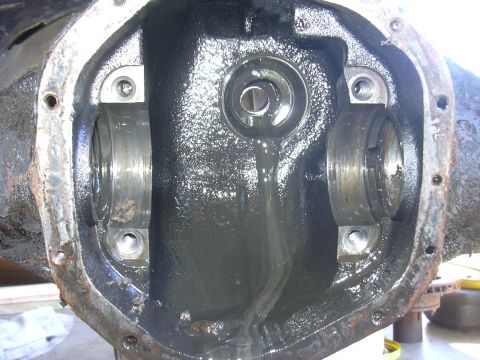 1991 Ford Bronco - Close-up view of a differential housing, showing internal components and lubricant.