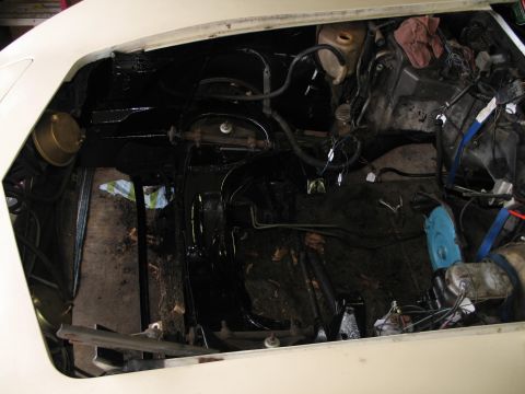 1981 Chevrolet Corvette - Engine bay of a 1981 Chevrolet Corvette undergoing restoration, showing cleaned and coated components.