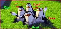 1999 Ford Taurus - Animated penguins are shown standing together on a grassy area with their names labeled.