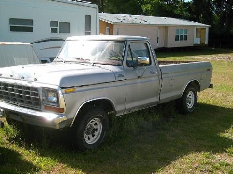 1986 Ford Bronco - This older model Ford pickup truck is parked outside on a sunny day.