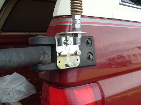 1990 Ford Bronco - Close-up of a CB antenna mount attached to the rear of a 1990 Ford Bronco.