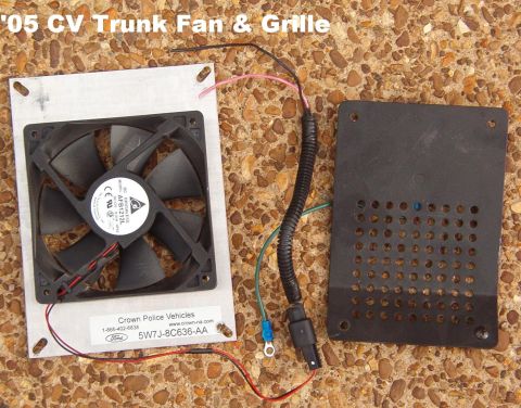 1994 Ford Crown Victoria - SOLD Trunk Fan & Grille The fan mounts from the trunk & the grille fits the rear deck carpet panel. Screws included.