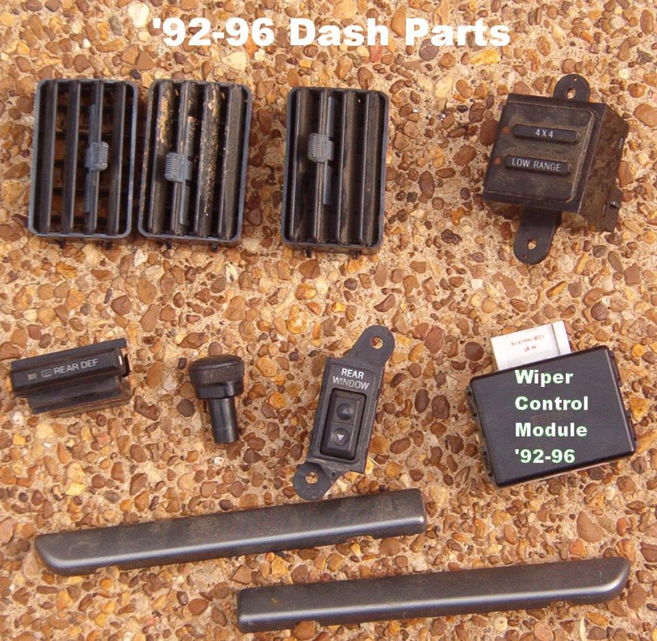 Assorted 92-96 dash parts: vents, 4x4 switch, rear defrost, wiper control module