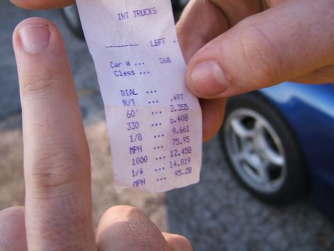 1996 Ford Probe - A drag strip time slip shows the vehicle's performance metrics, including a 1/4 mile MPH of 95.28.