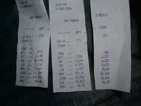 1996 Ford Probe - Drag strip time slips display performance data for car number 271.