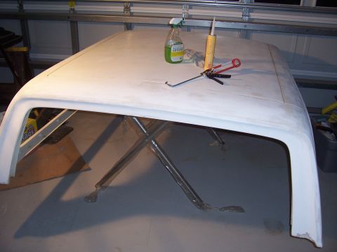 1978 Ford Bronco - Fiberglass top for a Ford Bronco, likely undergoing restoration or repair.