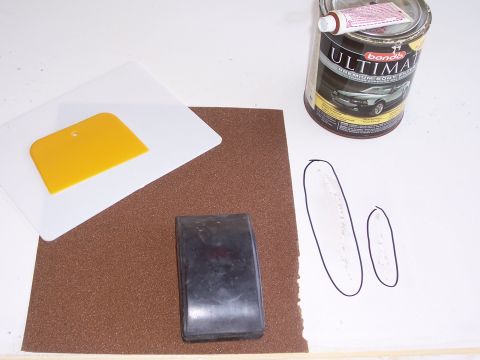 1978 Ford Bronco - Supplies for automotive body repair, including Bondo Ultimate Premium Body Filler.