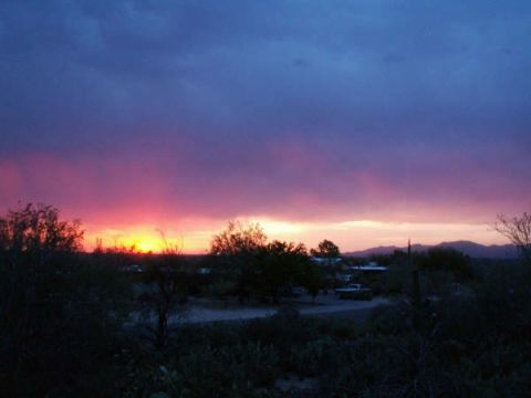 1995 Ford Probe - A vibrant sunset paints the sky over a desert scene, with a truck visible in the distance and SUPERMOTORS.NET branding at the bottom.