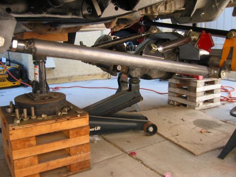 1997 Ford Ranger - Modified vehicle suspension system is elevated for repair or modification work.