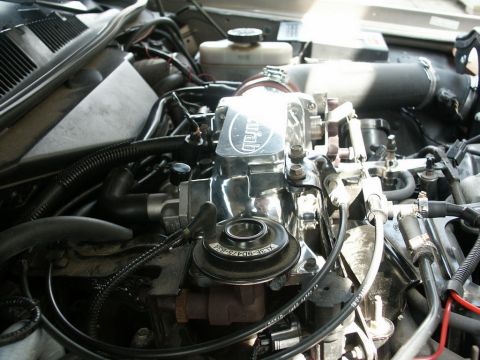 2001 Mercury Grand Marquis - Close-up of engine bay components, focusing on a chrome Accufab throttle body and plenum.