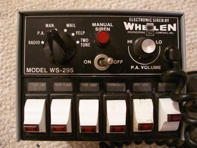 Whelen WS-295 control panel with switches for siren functions like Wail, Yelp, and lights