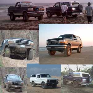 1993 Ford Bronco - This collage features multiple views of a 1992 Ford Bronco, including shots on a beach and off-road.