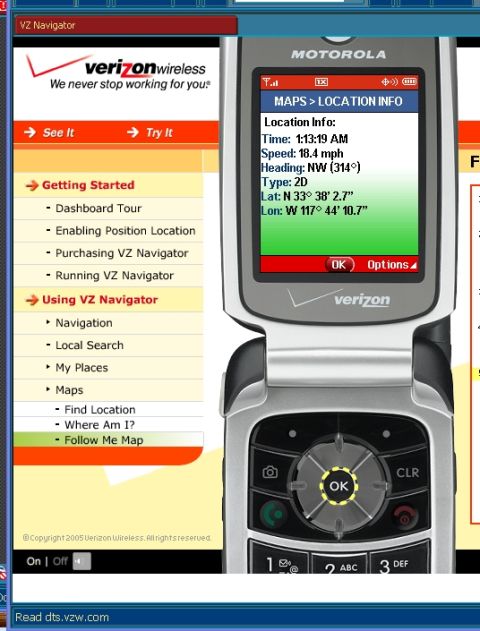 1990 Ford Bronco - A Motorola flip phone displays GPS coordinates, speed, and heading information on its screen.