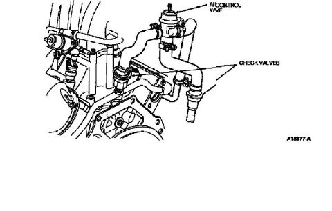 1988 Ford Bronco - Diagram shows engine air control valve and check valves with part number A18877-A.